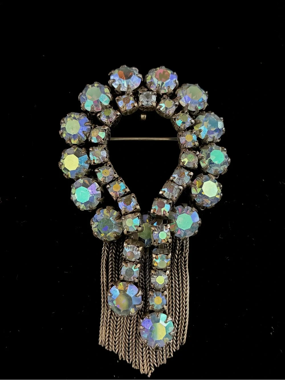 Vendome Rare Aurora Crystal Fringe Brooch or Pendant - Iridescent Blues